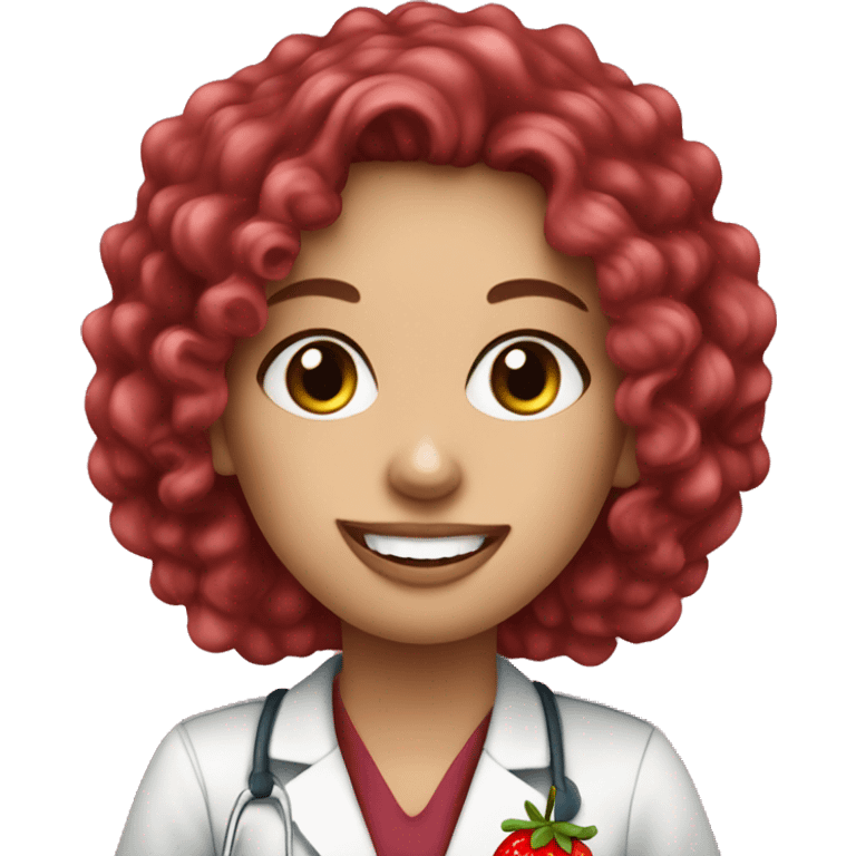 dietitian white girl burgundy curly hair eating a strawberry  emoji