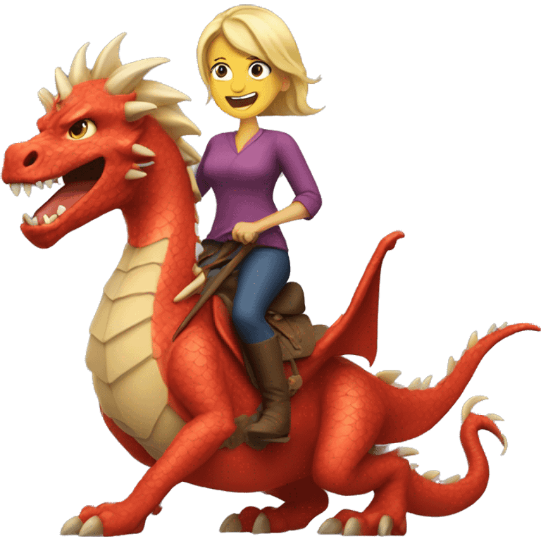 Blonde middle aged woman riding a dragon emoji