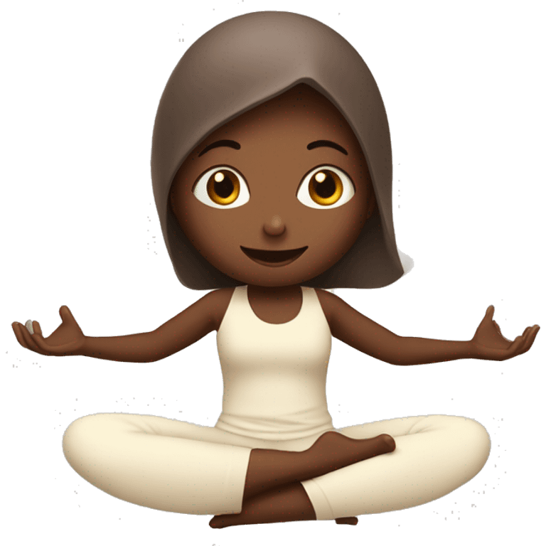 Girl seating in the yoga pose, with cocao in her hands and covered with blanked  emoji