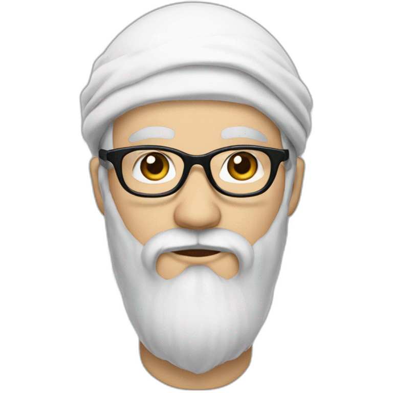 white man with long black beard no moustache and white turban and small frame glasses emoji