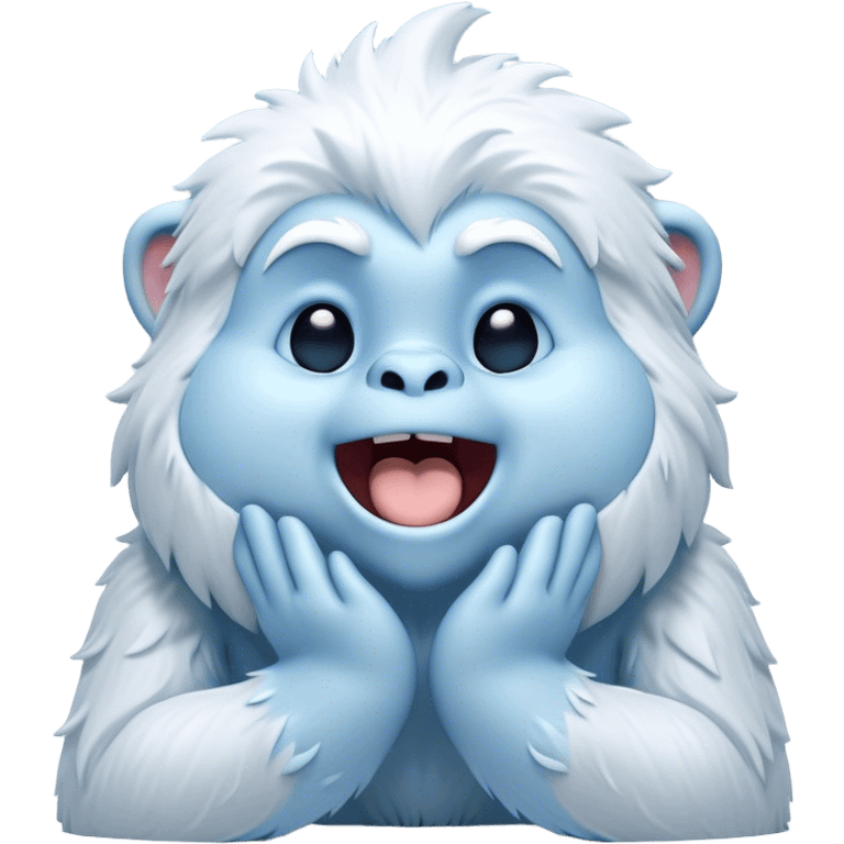 Cinematic Cute Yawning Yeti Portrait Emoji, with a charming, fluffy, snow-dusted figure in gentle whites and cool blues, head tilting back in a wide, endearing yawn with softly closed, peaceful eyes and a content little smile, simplified yet irresistibly adorable, highly detailed with a soft, frosty glow and outline capturing the serene slumber of a yeti! emoji