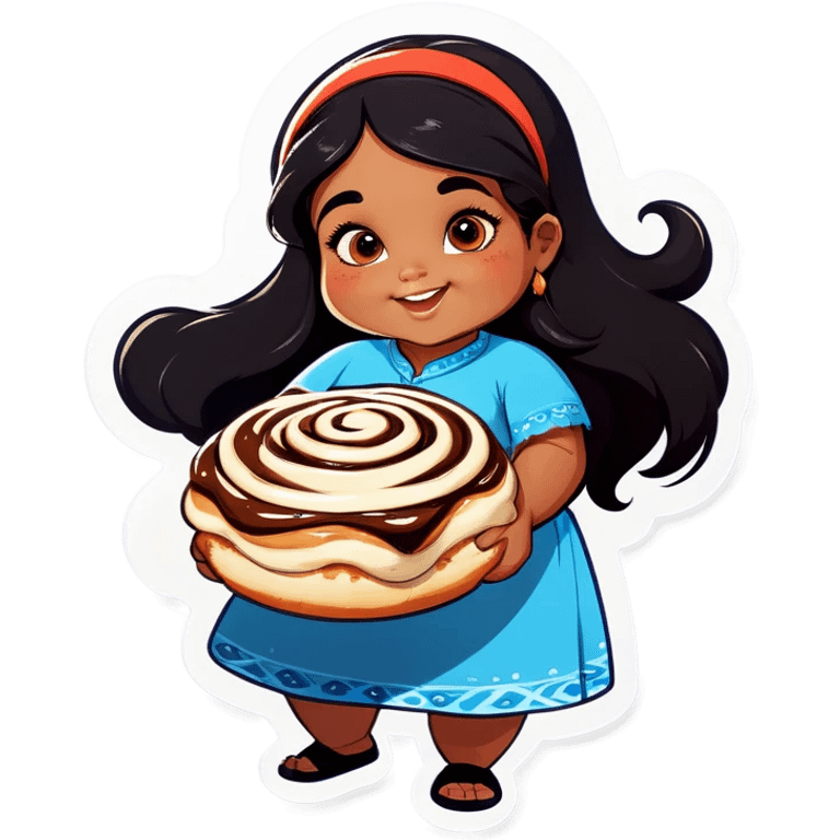 fat indian girl with long black hair eating cinnamon rolls emoji