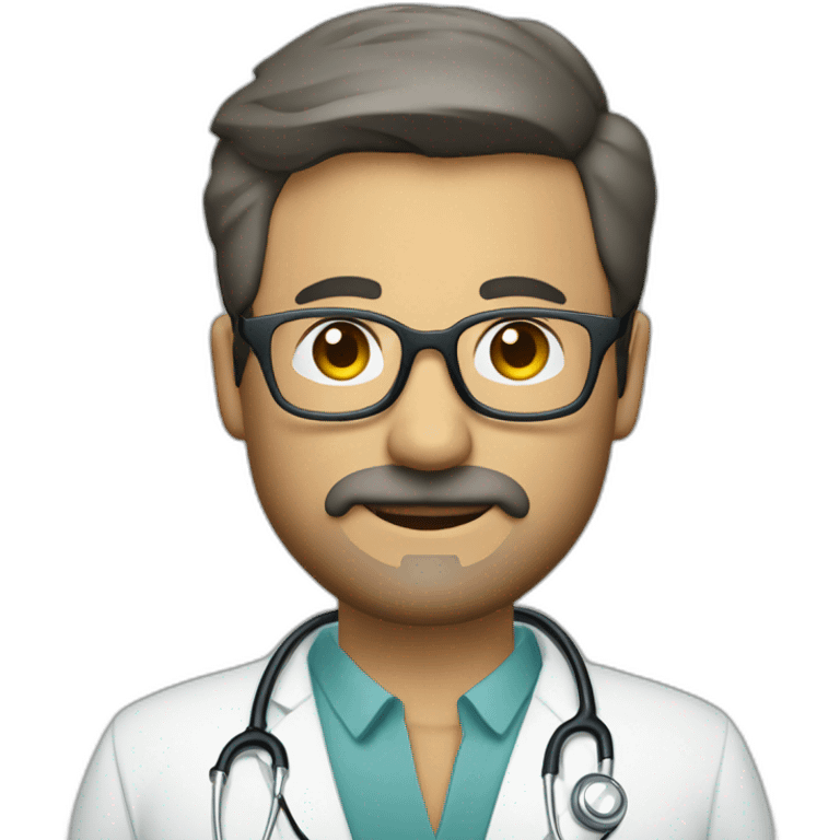 Hombre médico muy delgado, sin bigotes, de pelo blanco muy corto con gafas transparentes con un estetoscopio en el cuello emoji