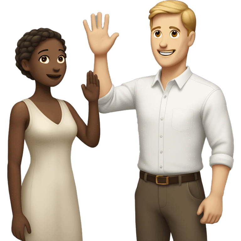 White man high-fiving a woman with light brown skin emoji