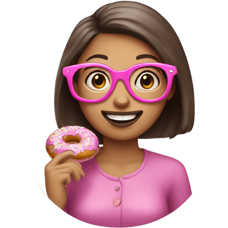 Women with pink glasses eating donut emoji