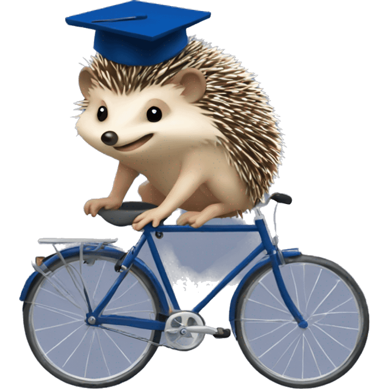 Hedgehog in dark blue hat and with book and bicycle,  emoji