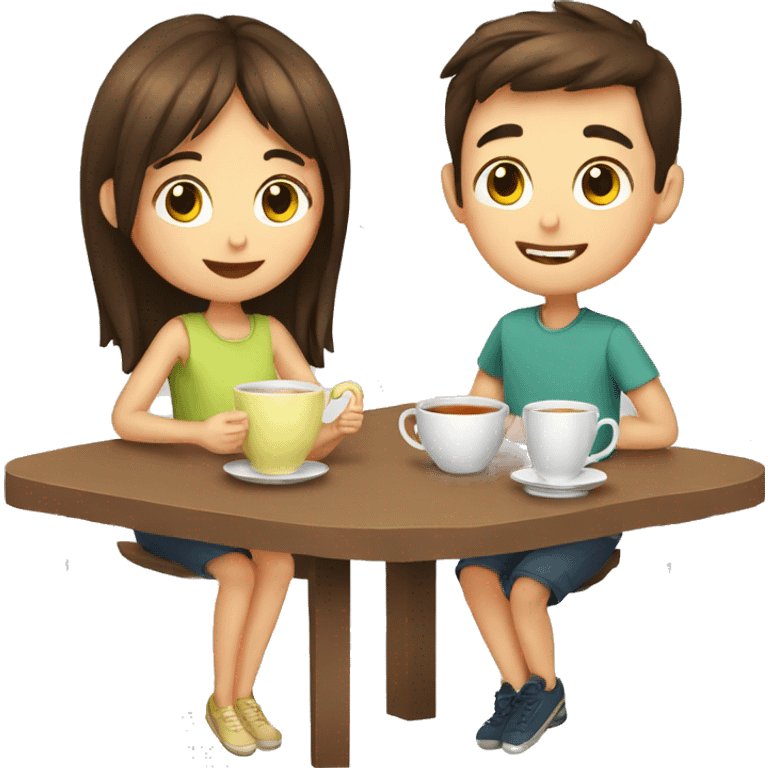 A boy and girl drinking tea emoji