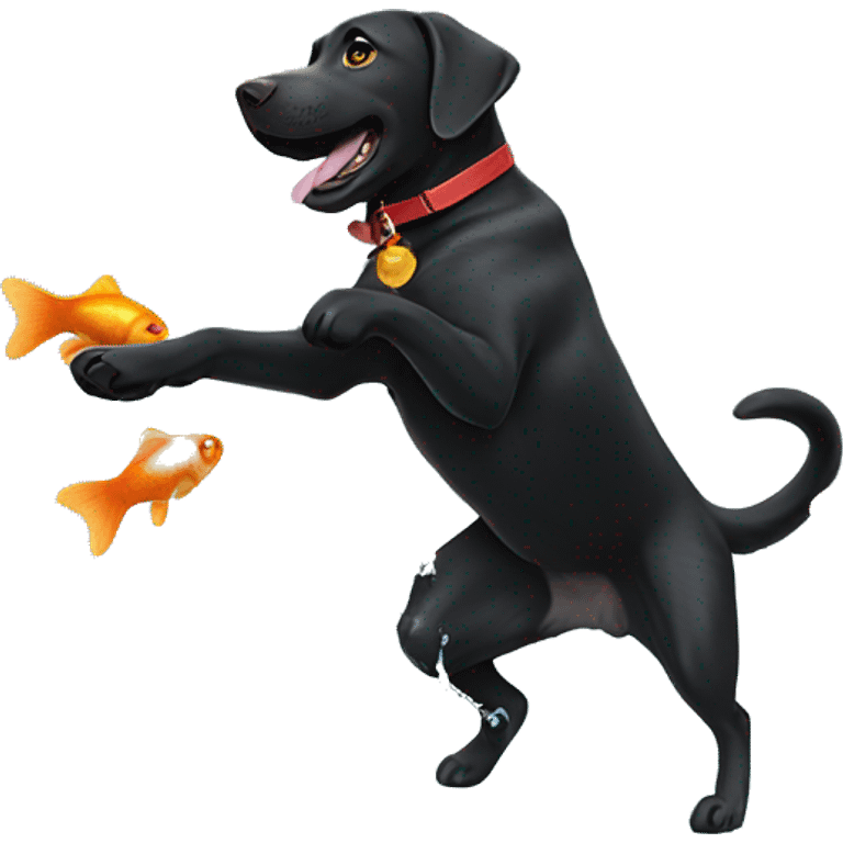 Black Labrador dancing on water eating goldfish crackers emoji