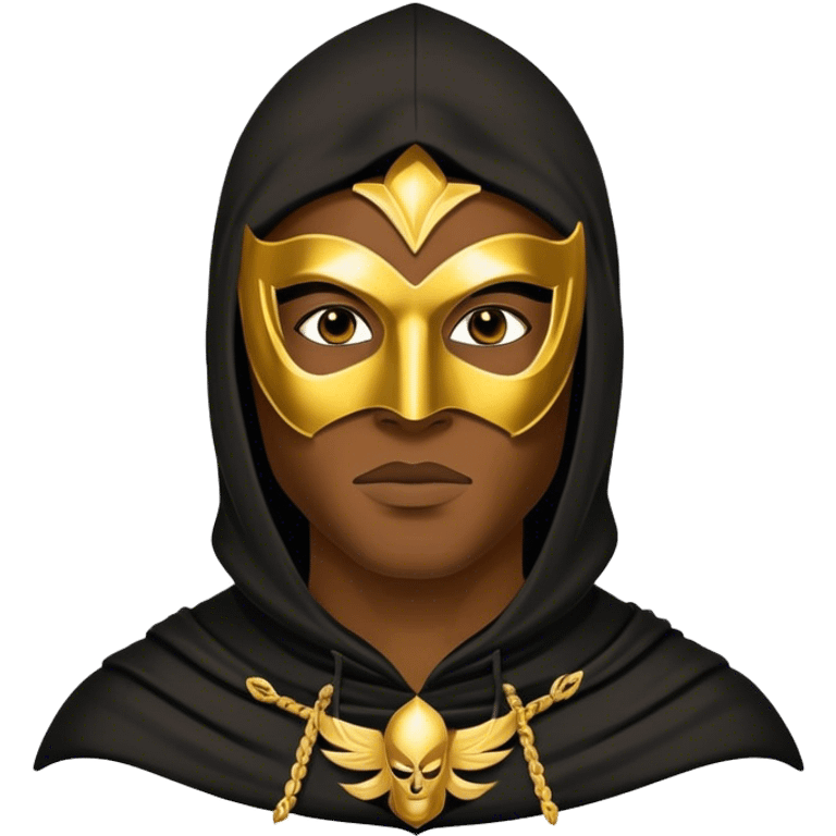  black hoodman with golden  mask emoji