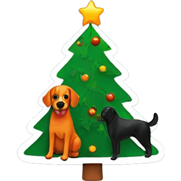 Christmas tree with Orange dog and Black dog under it emoji