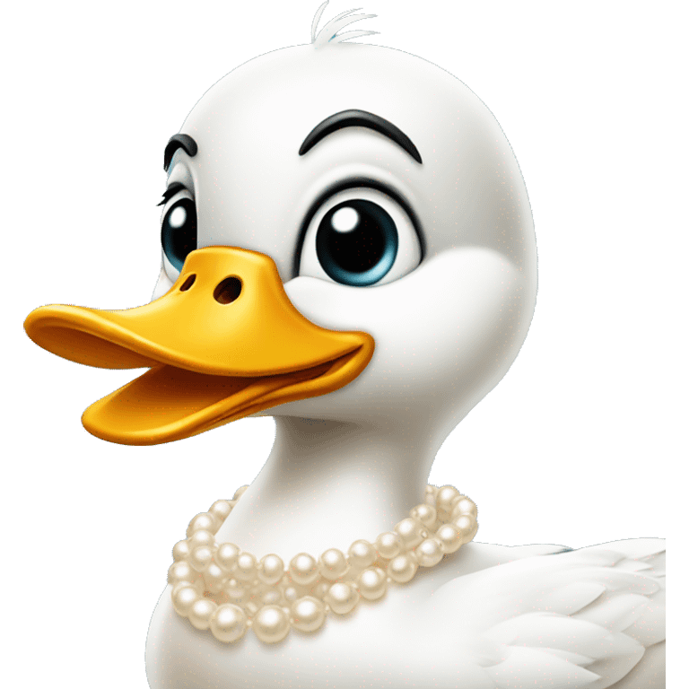 duck with eyelashes that are long and a pearl necklace. a profile of the face emoji