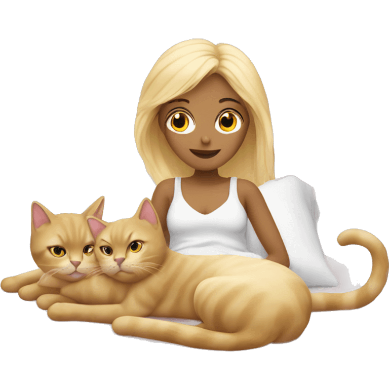 Blond girl in bed with 2 cats  emoji