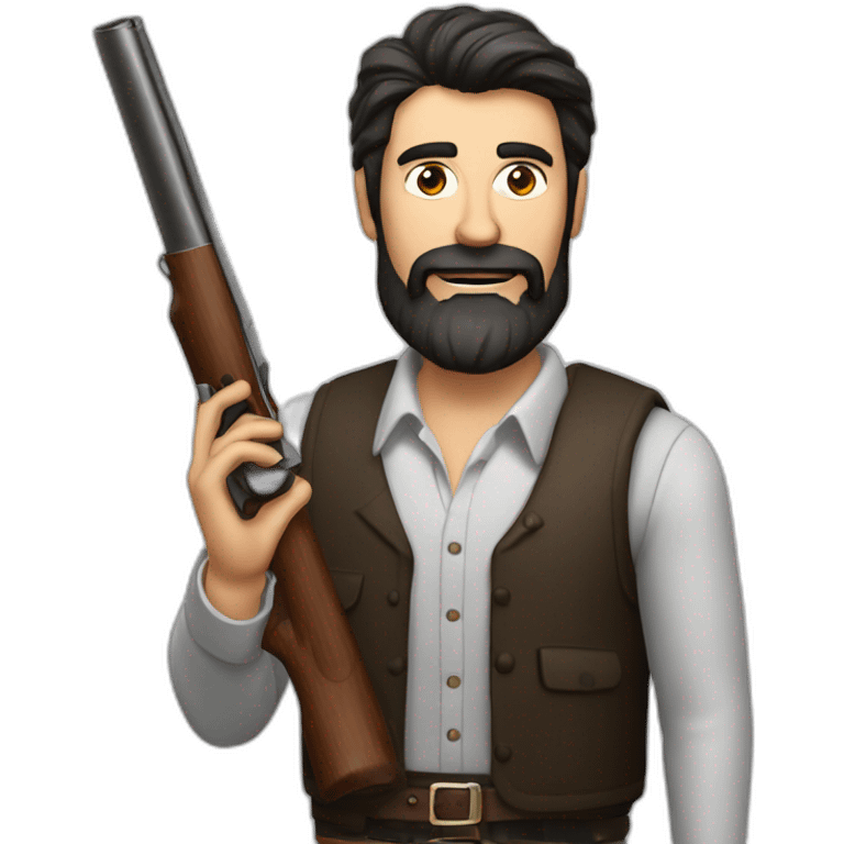 dark-haired bearded man drunk with a big shotgun and cigar emoji