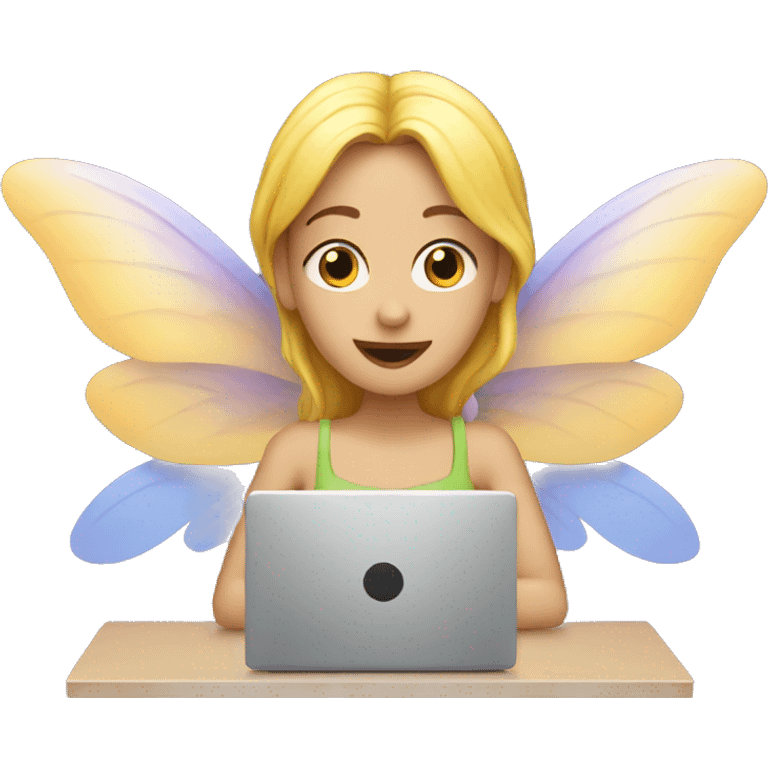 Fairy with big wings at the computer emoji