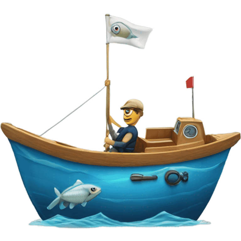 Fish driving boat emoji