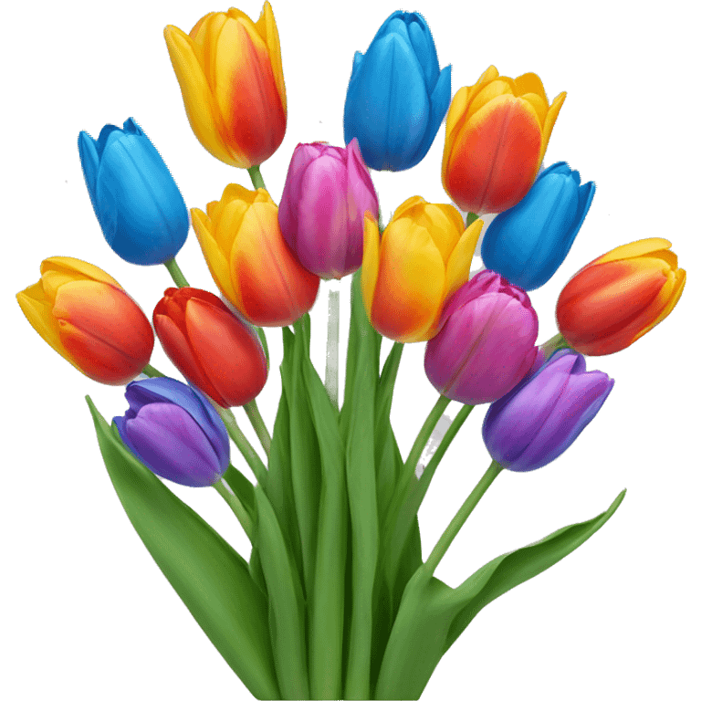 Tulipanes de todos los colores con un moño azul  emoji