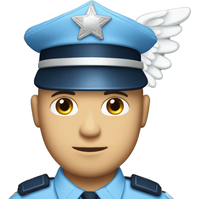 A WHITE Police man bald with blue uniform and cap with Big ANGEL WINGS emoji