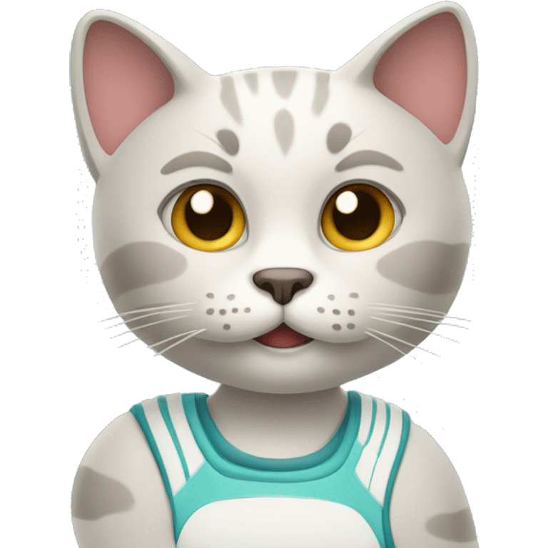 A cat playing tennis, racket in paws, with a focused expression emoji