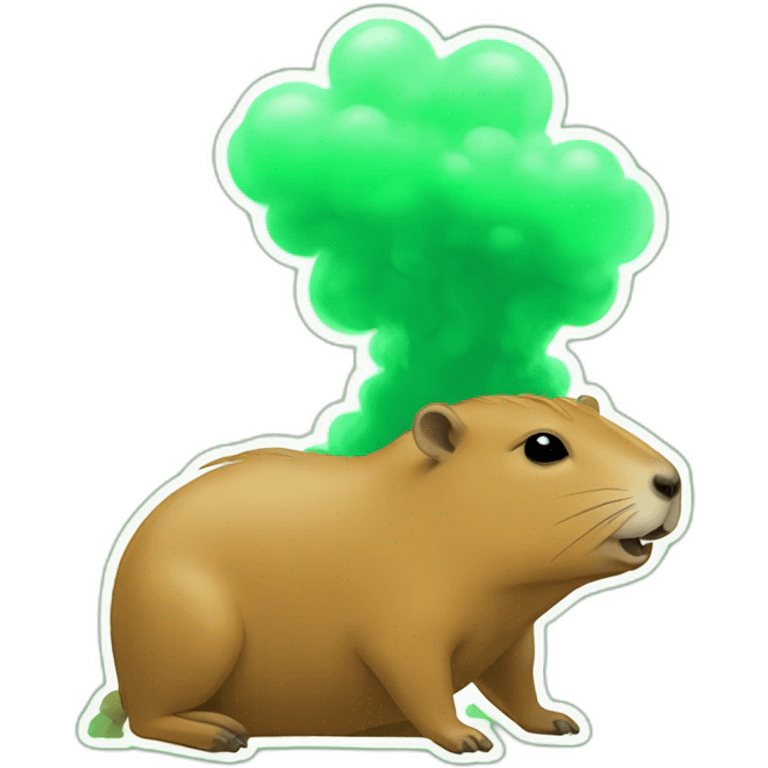 Capybara with green smoke behind smelly emoji