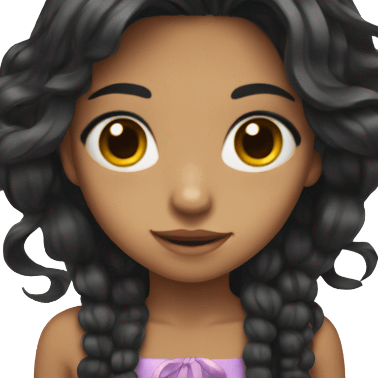 girl with long black hair with ribbon in her hair and  tan skin emoji