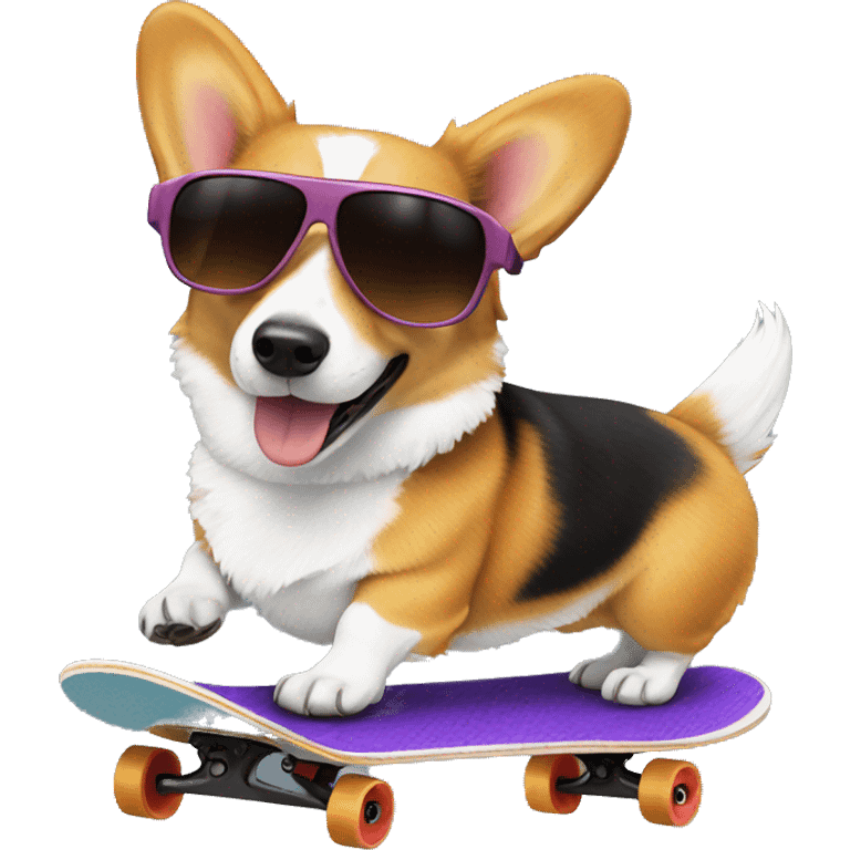 Corgi Dog with sunglasses skateboarding  emoji