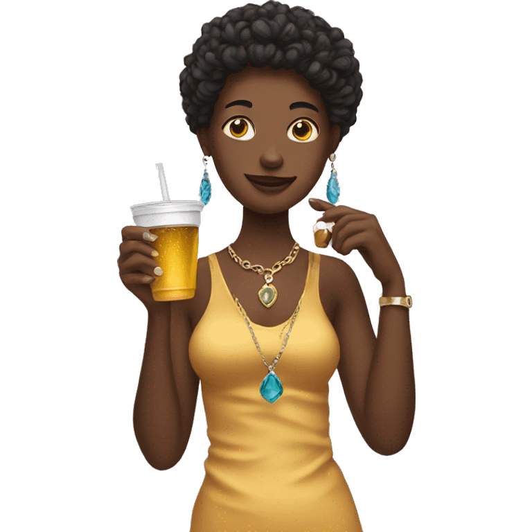 holding jewelry and drinking cup emoji