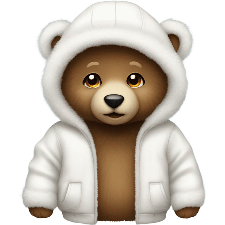 cute cuddly baby bear wearing a white fluffy jacket with a hood emoji