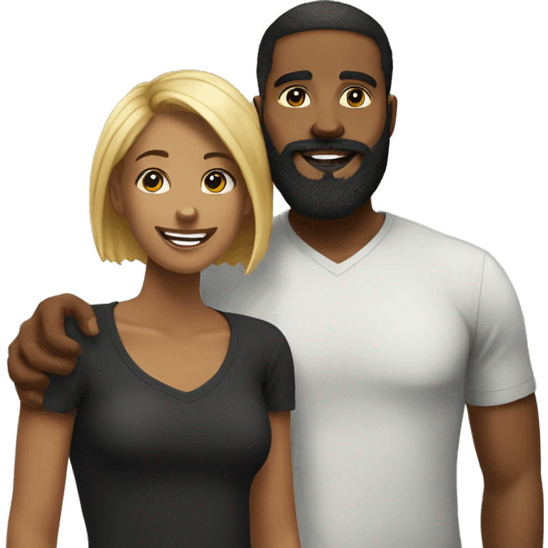 Black bearded man and short blonde black woman happy together  emoji