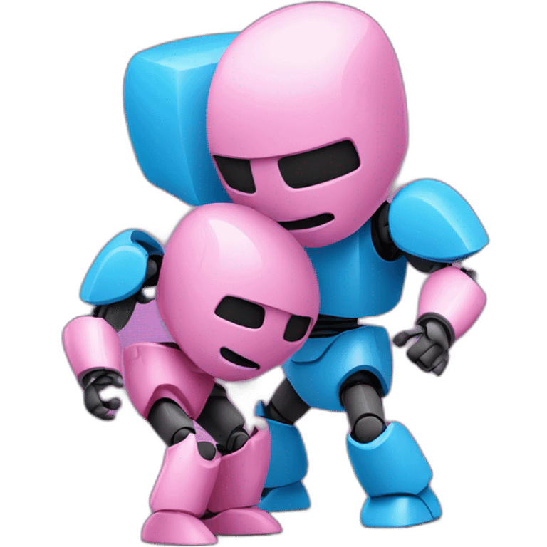 Little pink robot fighting blue human emoji