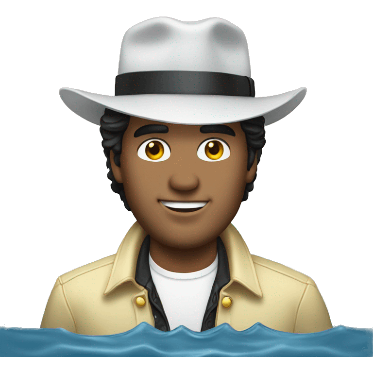 man in hat by water dressed like Elvis  emoji