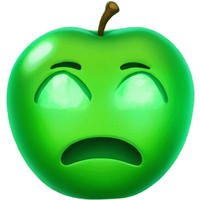 A glowing green neon own that kind of looks like an apple wearing an apple costume emoji