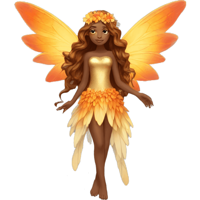 big wings, flower, Beautiful, fairy, gold, orange,red, long hair emoji