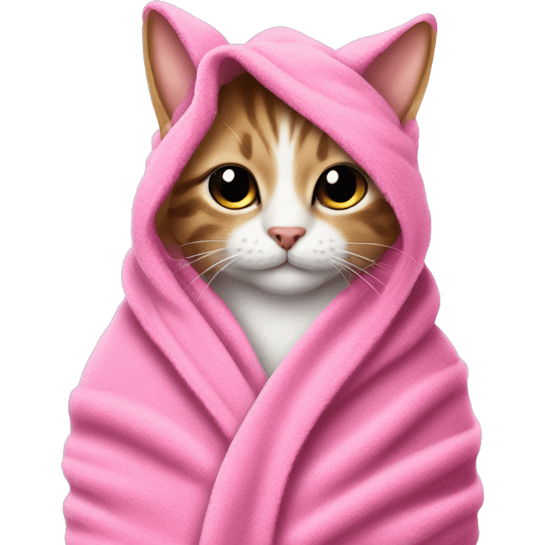 Cat with pink bath coat and towel on head and coctail in the paw emoji