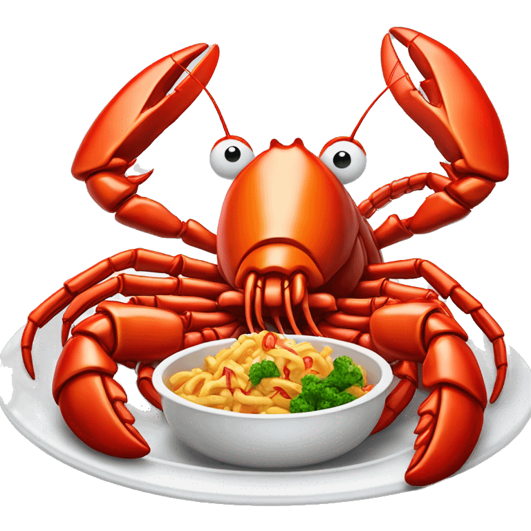 cooked red lobster served on a plate, with a focus on its claws and tail, vibrant and appetizing.” emoji