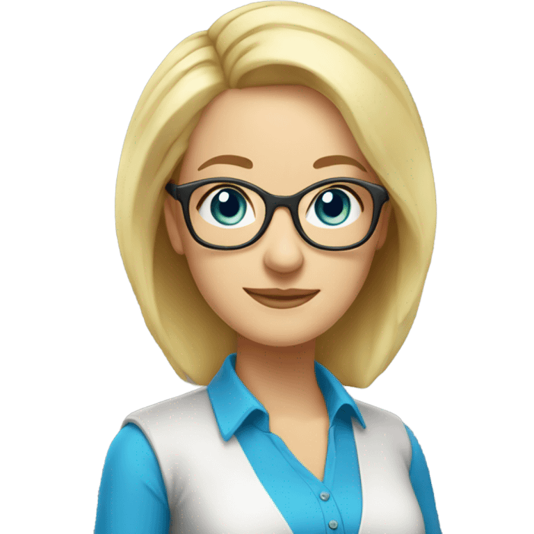 Woman teacher blonde long short hair glasses blue eyes with book emoji