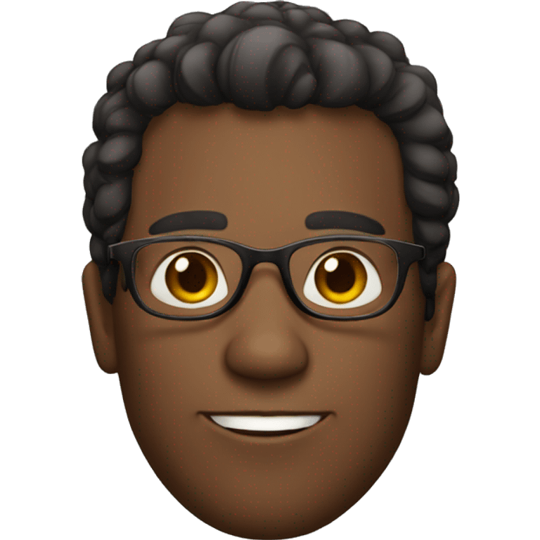 A man with Brazilian characteristics with cut hair, glasses and dark skin emoji