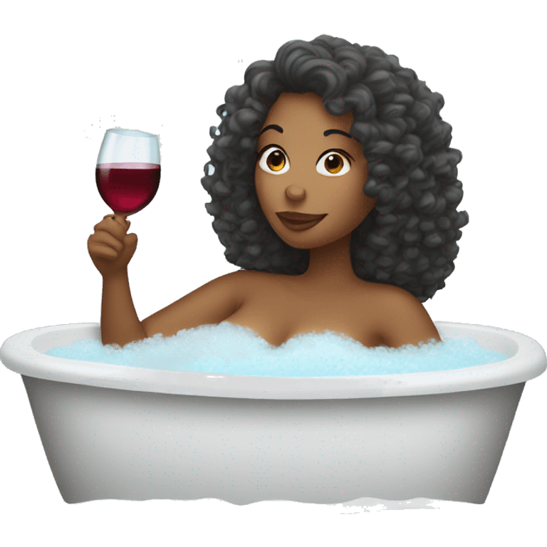 Woman with curly hair drinking wine in a bubble bath emoji