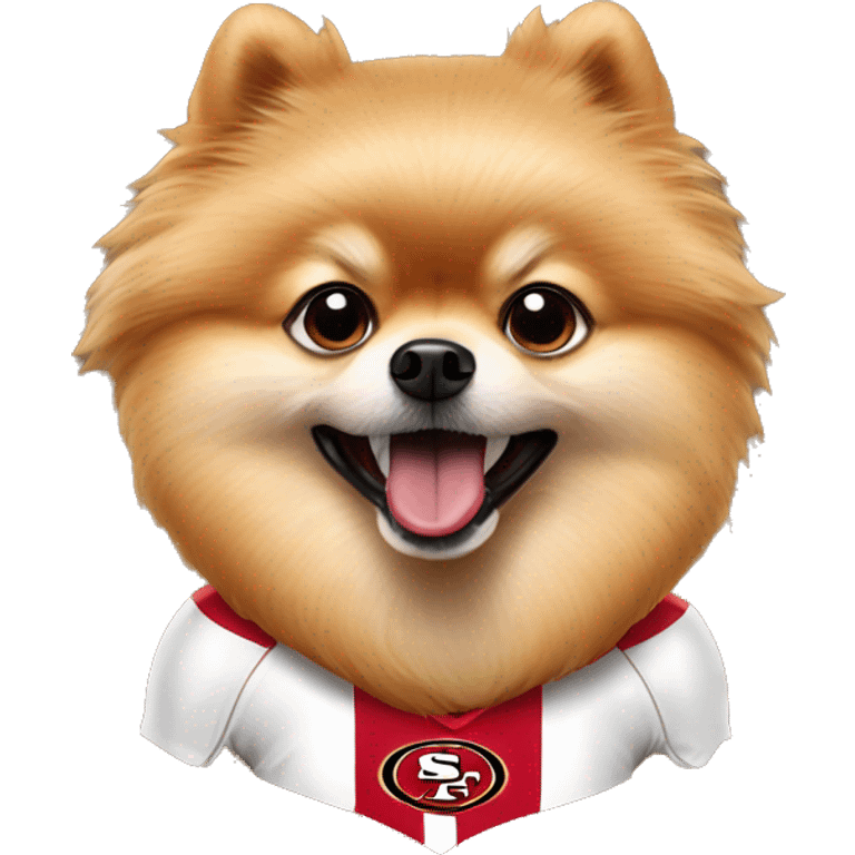 Pomeranian wearing 49ers emoji