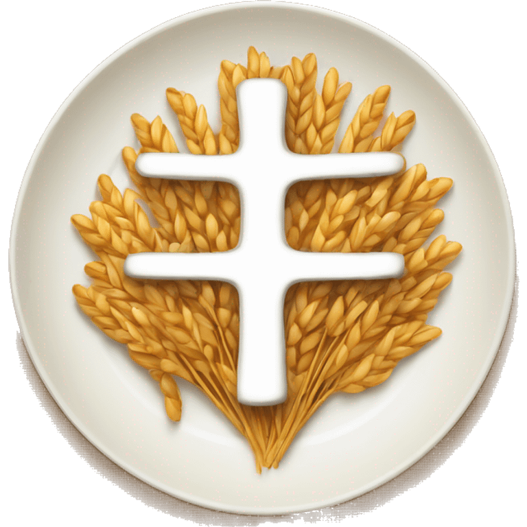 a plate of cooked wheat with a cross in the middle emoji