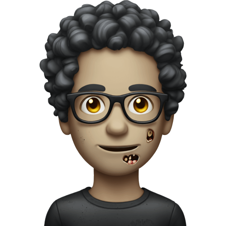 Make an Apple emoji of a zombie boy with black curly hair with prescription glasses emoji