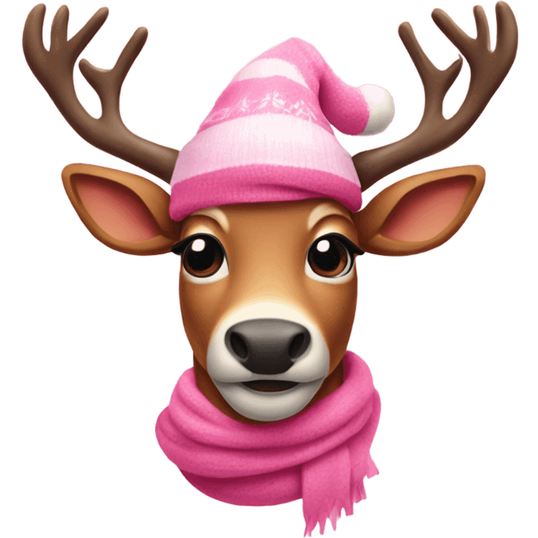 Rudolf the Raindeer wearing a pink skarf  emoji