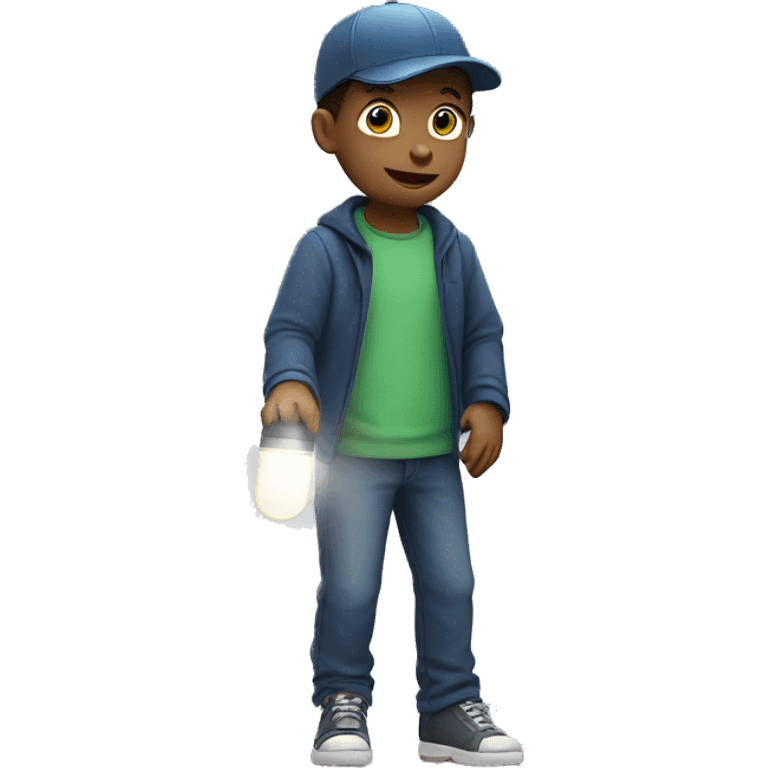 boy with hat Flashlight in hand emoji