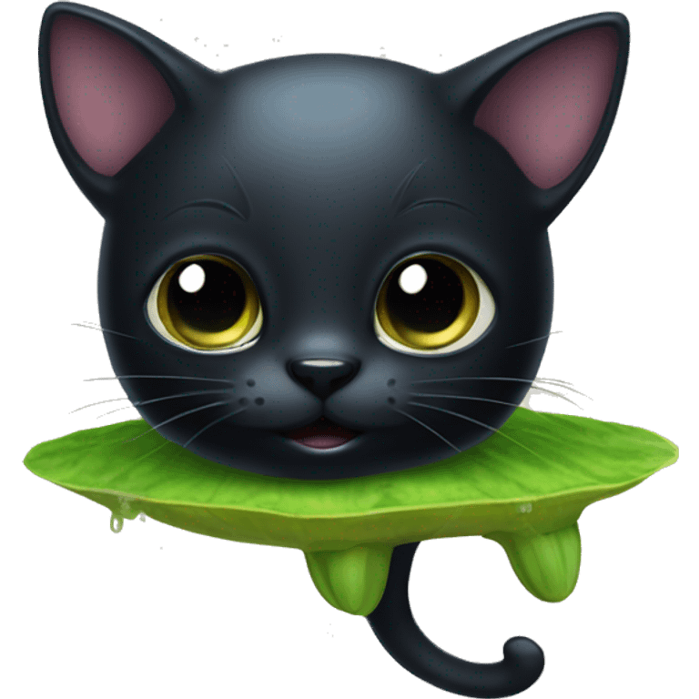 cute black cat head on a tadpole body emoji