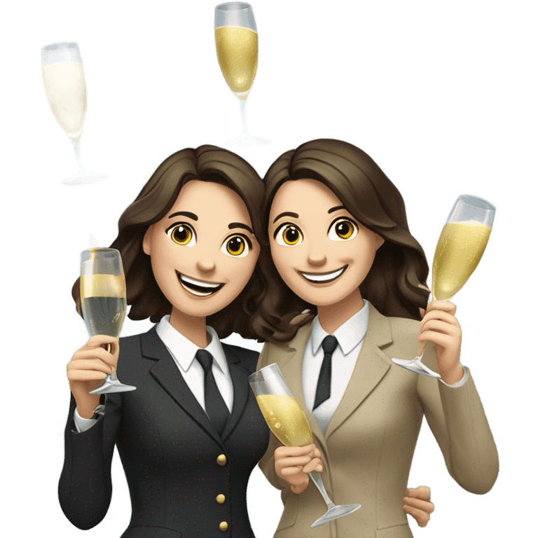 businesswoman two caucasian brunette girls celebrating emoji