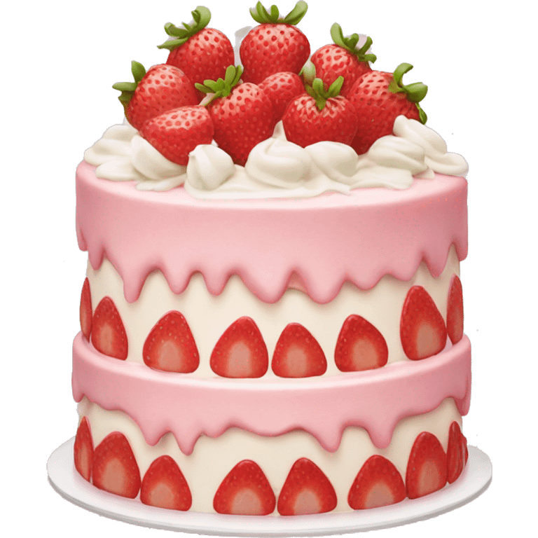 Pink strawberries and cream birthday cake  emoji