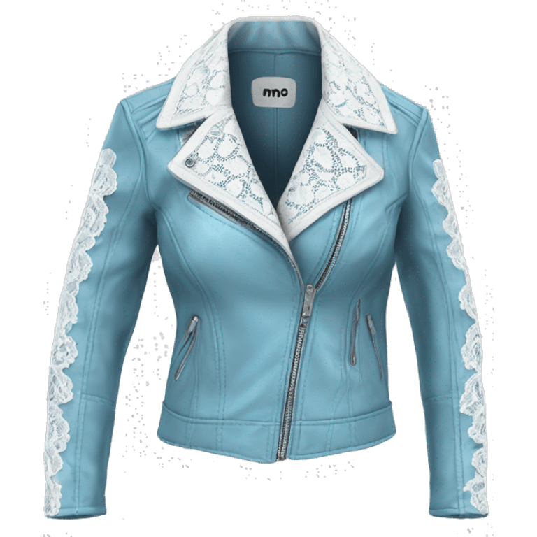 Realistic isolated open womens sky blue leather jacket with white lace. emoji