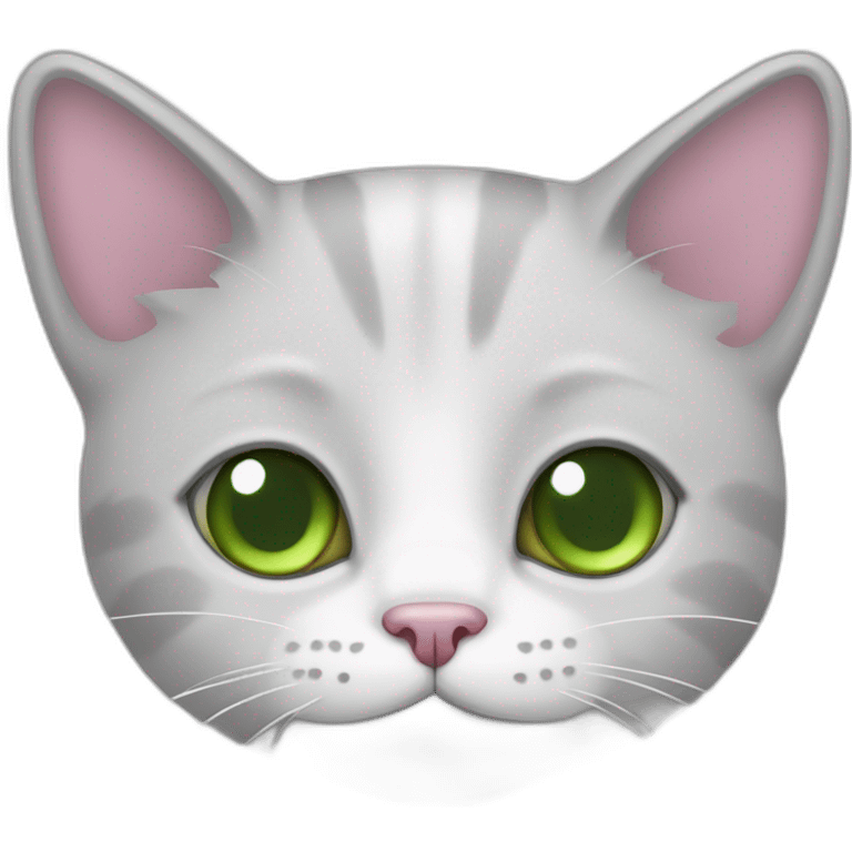 white male cat whith grey hair, green eyes and pink nose emoji