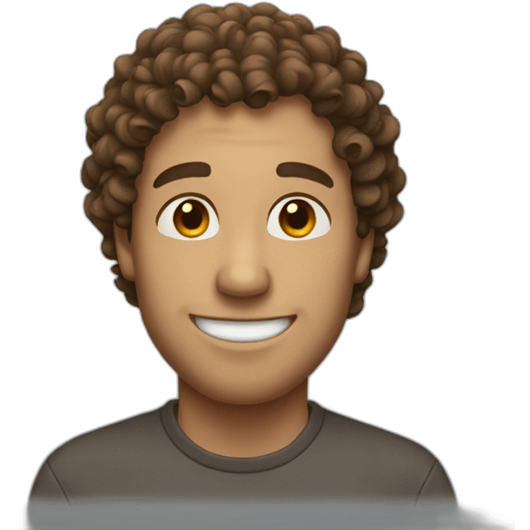 Guy with curly brown hair smiling emoji