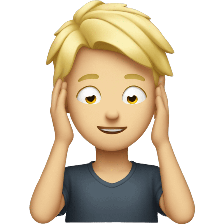 blonde boy with hands on head emoji