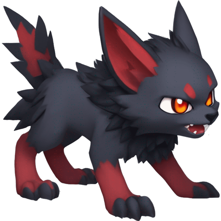   cool edgy beautiful fantasy anime-style dark animal vampiric Litten-Zoroark-cat-hybrid Fakemon with big fangs and bat-ears full body emoji